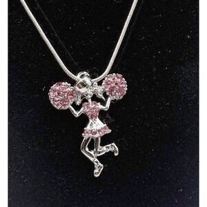 NEW Pink Cheerleader Charm Necklace Articulated Rhinestone Spirit Gift